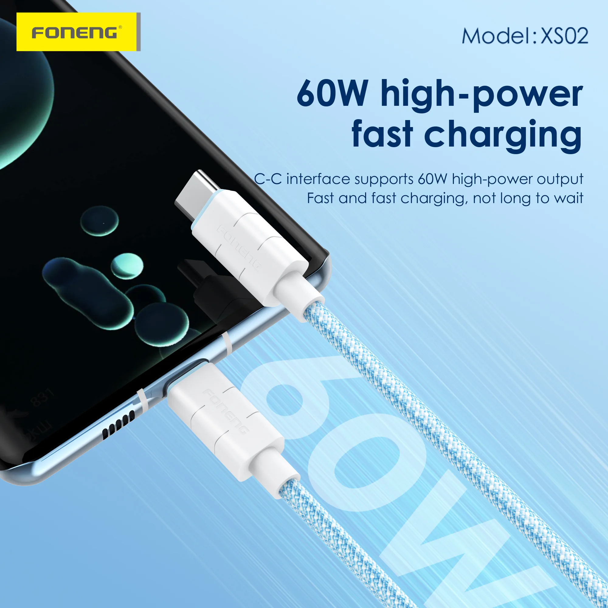 Foneng XS02 C to C Braided Fast Charge Cable (60W / 27W / 3A / 2.4A) , Foneng XS02 C to C Braided Fast Charge Cable (60W / 27W / 3A / 2.4A) for sale , Foneng XS02 C to C Braided Fast Charge Cable (60W / 27W / 3A / 2.4A) for Sale in Pakistan , Foneng XS02 