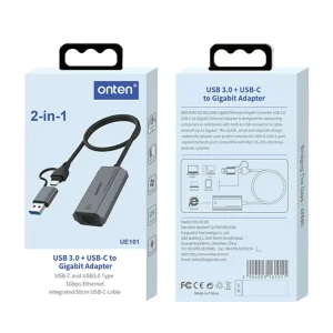 Onten 2-in-1 USB3.0 Gigabit Network Card USB-C/Type-C to Network Port USB Hub UE101 , Onten 2-in-1 USB3.0 Gigabit Network Card USB-C/Type-C to Network Port USB Hub UE101 for sale , Onten 2-in-1 USB3.0 Gigabit Network Card USB-C/Type-C to Network Port USB 