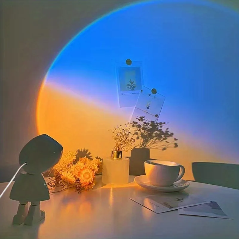 Rainbow Sunset Light Projector Lamp Atmosphere Led Night Light Romantic Mood Light Projector For Home Room Background Wall Decor Cute Robot Night Light Perfect For Home Decor , Rainbow Sunset Light Projector Lamp Atmosphere Led Night Light Romantic Mood L