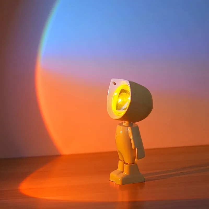 Rainbow Sunset Light Projector Lamp Atmosphere Led Night Light Romantic Mood Light Projector For Home Room Background Wall Decor Cute Robot Night Light Perfect For Home Decor , Rainbow Sunset Light Projector Lamp Atmosphere Led Night Light Romantic Mood L