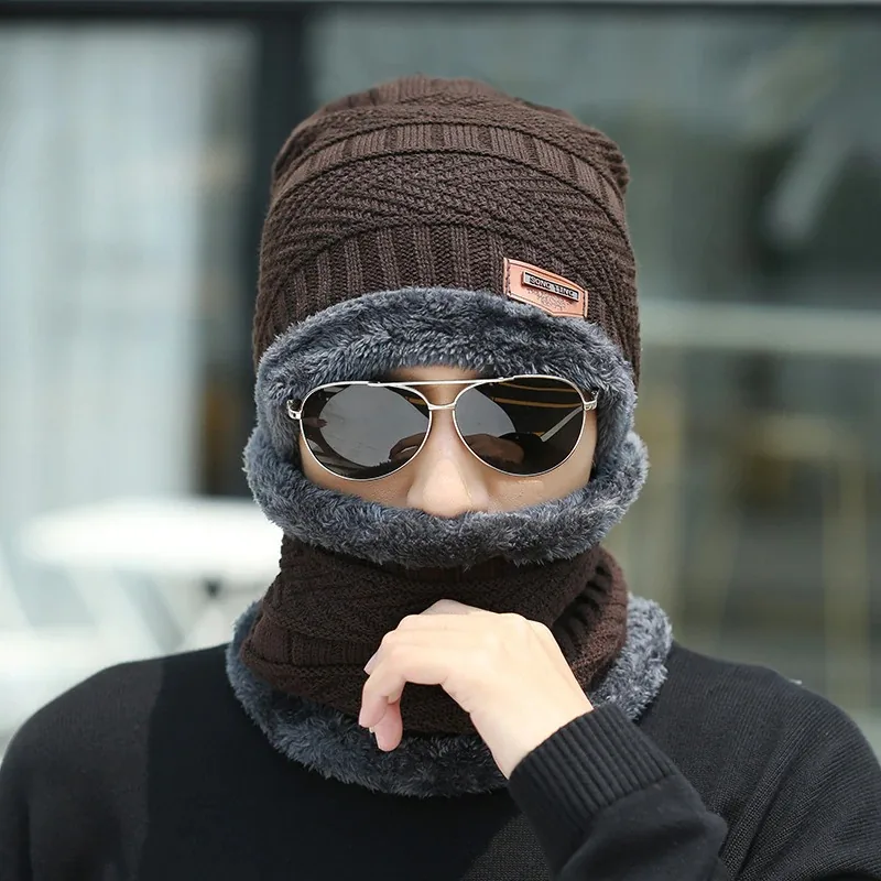 New Winter Warm Hat Scarf Set Women Plush Velvet Thick Women Face Caps Hood Men Outdoor Ear Protection Neck Scarf Knitted Hats , New Winter Warm Hat Scarf Set Women Plush Velvet Thick Women Face Caps Hood Men Outdoor Ear Protection Neck Scarf Knitted Hats