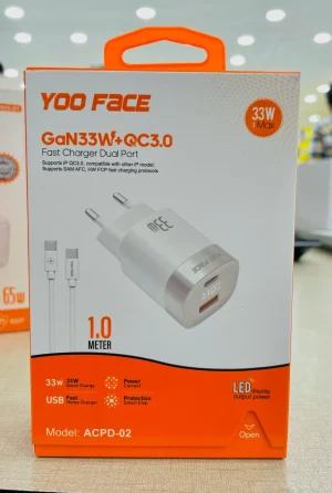 Yoo Face 33W Fast Charger U+C with Cable ACPD-02 , Yoo Face 33W Fast Charger U+C with Cable ACPD-02 for sale , Yoo Face 33W Fast Charger U+C with Cable ACPD-02 for Sale in Pakistan , Yoo Face 33W Fast Charger U+C with Cable ACPD-02 Available in Pakistan ,